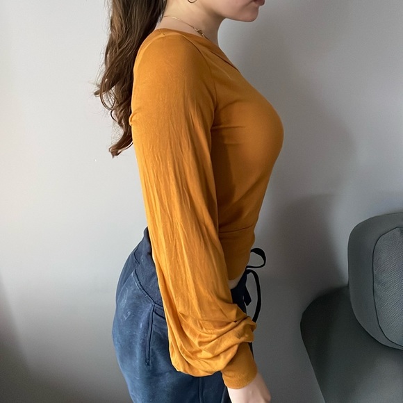 Free People One Sleeve Off Shoulder Mustard Sweater - Picture 2 of 7